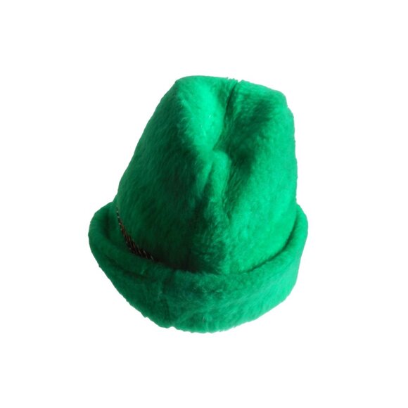 Vintage Bright Green Tyrolean / alpine Fedora like style hat w/ ear flaps - Picture 4 of 10